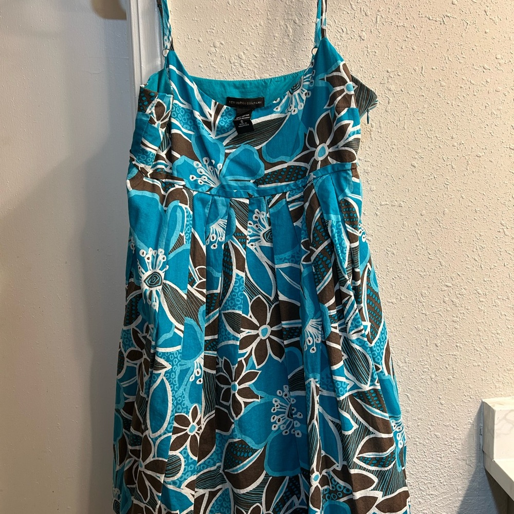 New York & Company Blue and Brown Floral Mini Dress